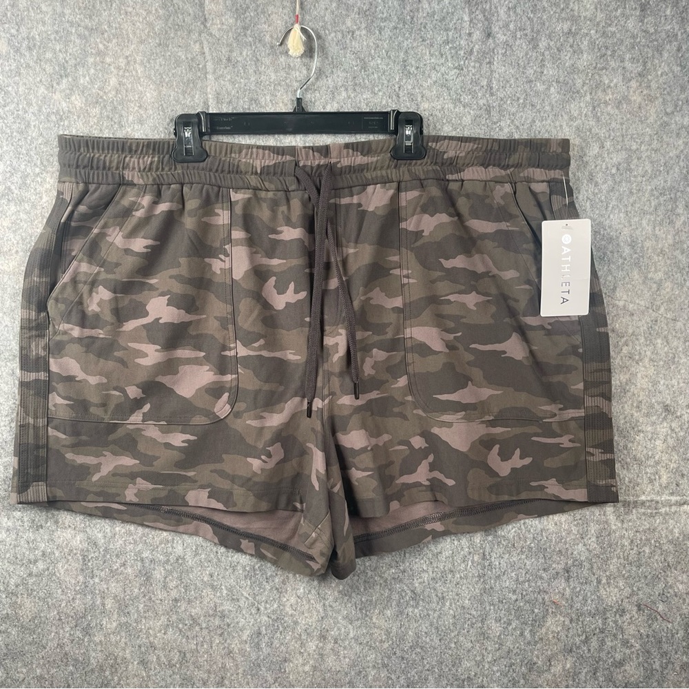 Athleta Wonens Sz 26 Camo Farallon Short Drawstring Elastic Waist‎ Pockets Green
